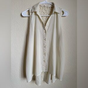 Pearl Cream Sleeveless Button-Up Blouse